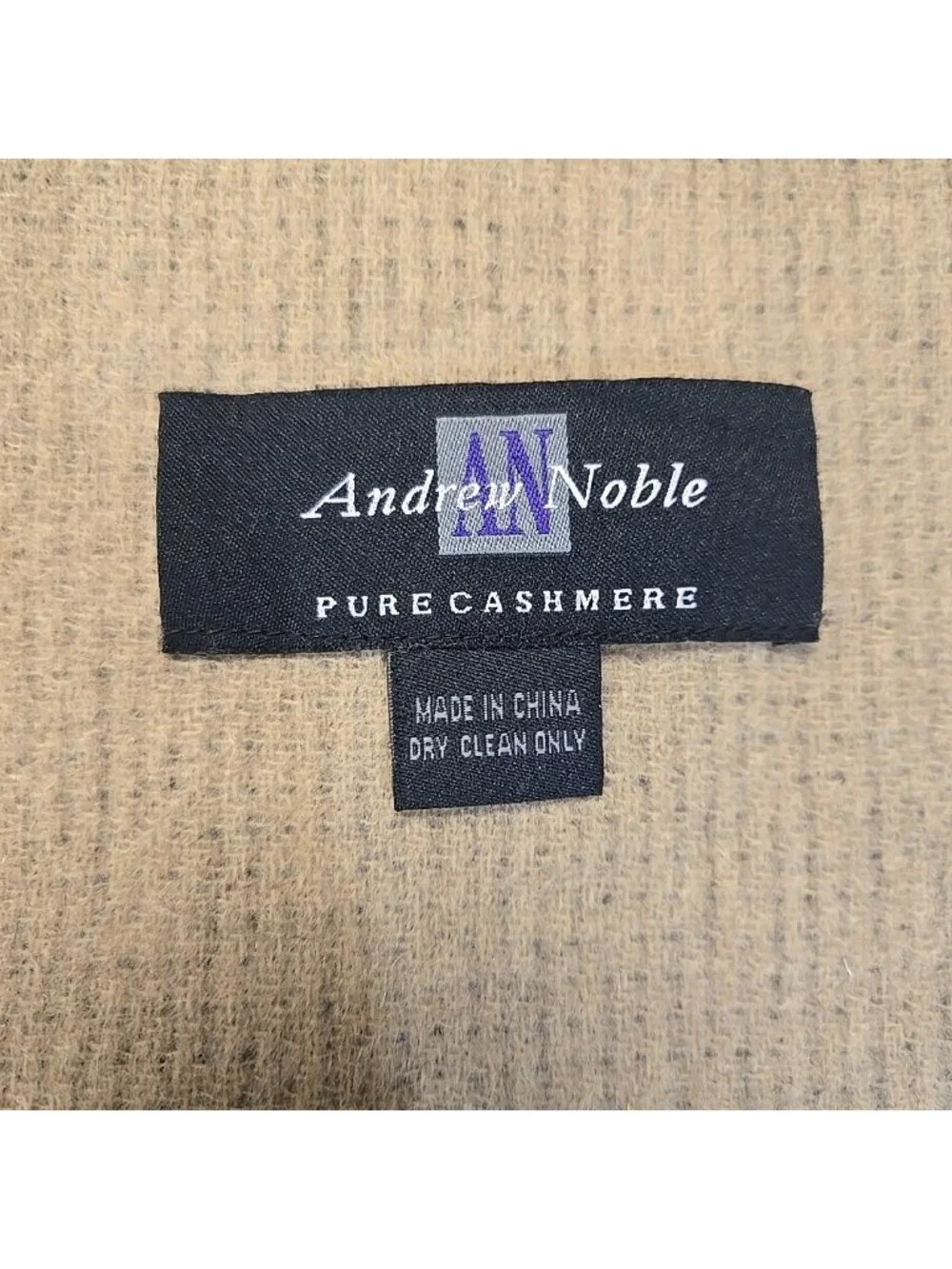 Andrew Noble Pure Cashmere Scarf Two Sided Brown Beige Fringe Wool